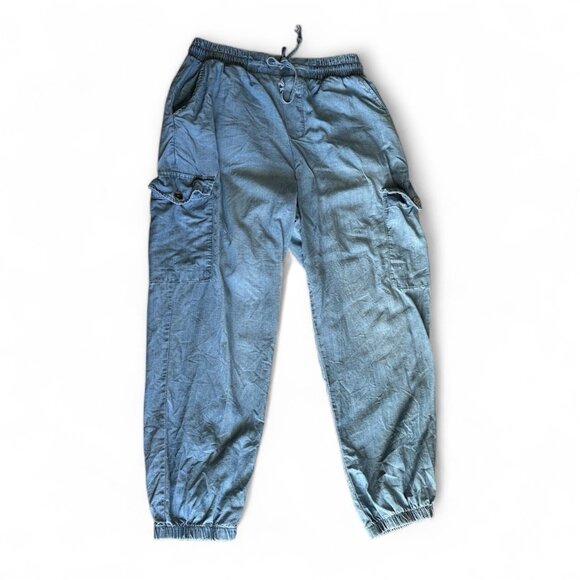 Republic Denim Chambray Women Cargo Pull On Jogger Pants Blue Size Large - Picture 1 of 9
